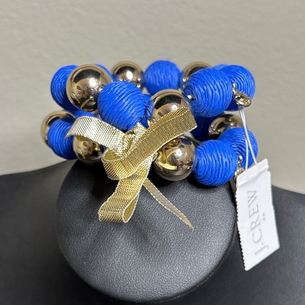 J. Crew Royal Blue and Gold Statement Bracelet Stretch Chunky Ball NWT